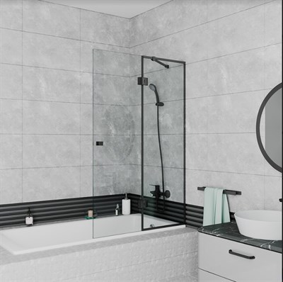 Шторка на ванну D&K Matrix 90 DG1109025 профиль, Черный матовый стекло прозрачное